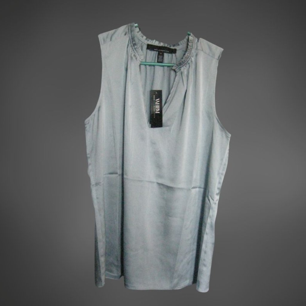 Light Blue Satin Sleeveless Blouse